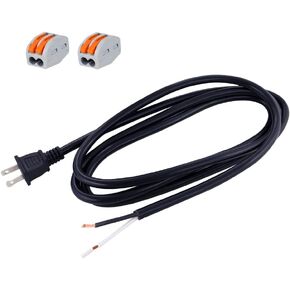 Power Cord Replacement 2 Prong 14AWG SJT Heavy Duty Power Supply Polarized Plug 14 Gauge 6 Foot Pigtail 2 Wires AC Cable Open End 15 Amp 1875W
