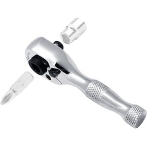 1/4-Inch Stubby Ratchet Wrench, Socket&Bit Driver, 72-Tooth, Chrome Alloy Made, Chrome Plated Finish