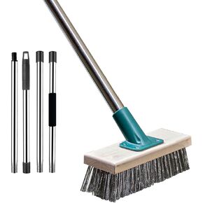 Floor Scrub Brushes Stainless Steel Wire Brushes with Long Handle Stiff Brushes for Cleaning Stubborn Stains Such As Oil Moss Rust
