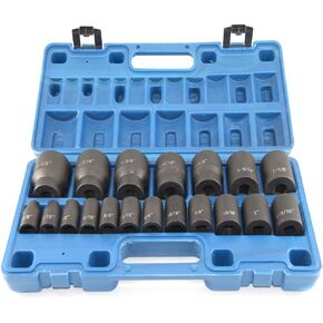 19 Piece 1/2-Inch Drive Standard Impact Socket Set, SAE, 3/8" to 1-1/2", CR-V&Cr-Mo Alloy Steel, 6-point Hex Radius Corner Design