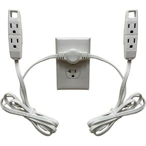 Twin Extension Cord Power Strip - 3 Prong - 12 Foot Cord - 6 feet on Each Side - Flat Head (Wall Hugger) Outlet Plug - 6 Polarized Outlets