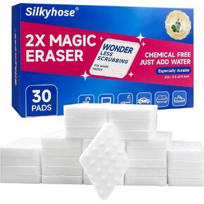30 Pack Magic Sponge Eraser, 2X Density Extra Thick Melamine Sponge, Multi-Functional Household Cleaning Pad for Bathroom Kitchen Dish Furniture Floor Wall Cleaner, Non-Scratch Scrub Foam
