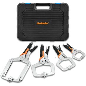 مجموعة C-Clamp Locking Cliers ، مقاس 6 بوصة ، 9 بوصات ، 11 بوصة ، 14 بوصة ، 4 قطع ، مقبلة مقبلة من أجل النجارة الخشبية واللحام وجيب حفرة مع صندوق تخزين بلاستيكي