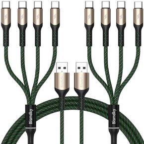 2Pack 4FT Multi Charging Cable ，USB C Splitter Cable，4 in 1 Fast Charging QC3.0 Nylon Braided Charging Cord with 4 Type-C Cable, for iPhone 15 Pro Max/Android and Tablets (USB C Splitter Cable)