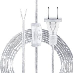 Lamp Cord with On/Off Button 18AWG SPT-2 Replacement Power Cord Transparent Silver Lamp Cord Replacement Lamp Wire with Plug for Table Floor Lighting Fixture(Clear Sliver,15ft)