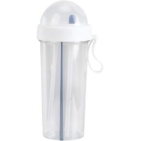 Creative Water Cup,One Cup of Two Different Drinks Two Straws Couple Outdoor Drinking Cup for Camping Hiking Backpacking Travel Office, Dual Use Water Bottle Straw Water Cup (White)