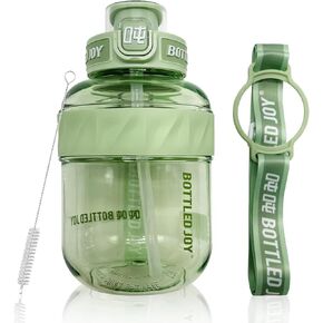 Bottled Joy 32 Oz Green Sports Water Bottle, Water Bottle with Straw, Portable Water Bottle with Handle Strap, Leakproof BPA Free Tritan Water Bottles for Outdoor Biking Hiking, Stay Hydrated in Style
