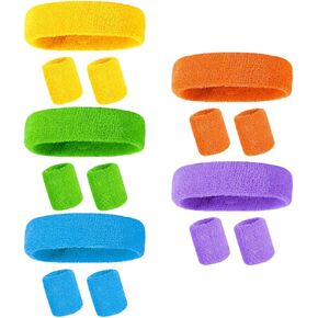 15 Pcs Sport Headband Wristband Set Colored Gym Head Wraps Colorful Exercise Wrist Bands Neon Athletic Sweatbands Thick Sporting Sweat Band Set for Football Tennis