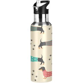 xigua Funny Dachshund Dog Vacuum Insulated Water Bottle with Straw Lid 22oz Double Wall Stainless Steel Sports Water Bottle for Travel Sport, Hot Cold, BPA-Free