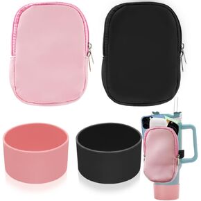 findTop 2 PCS Silicone Boot for Cup Accessories and 2 PCS Water Bottle Pouch, 20/30/40oz Water Cup Accessories for Running, Fitness, Sports, Protecting the Bottom of the Cups