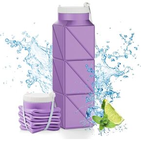 610ml Collapsible Water Bottles Upgrade Foldable Water Bottle BPA Free Reusable Lightweight LeakProof Silicone Water Bottles 20.6oz for Travel Gym Hiking Office Camping Sport Light Purple