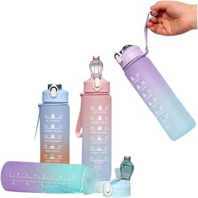 Water Bottle (Pink) Water Bottle Refillable, Lightweight, Dishwasher Safe, 800 ML 27 OZ BPA Free, Motivational, Multicolor, Removable Straw Times to Drink, Sports Water Bottle, YL-8095