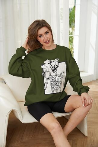 ميلاديان هالوين جمجمة الرسوم البيانية طباعة فريد من النوع الثقيل من النوع الثقيل كروش الطول طويل الأكمام إسقاط الكتف in Kuwait