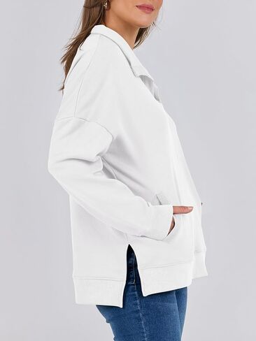 anrabess women long sleeve polo v neck split عرضة غير رسمية مناسبة 2025 سقوط سقوط سقوط سقوط مع جيوب بيضاء x-large in Kuwait