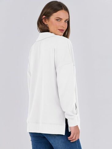 anrabess women long sleeve polo v neck split عرضة غير رسمية مناسبة 2025 سقوط سقوط سقوط سقوط مع جيوب بيضاء x-large in Kuwait