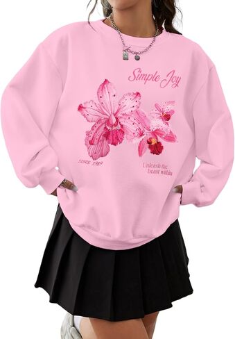 Milumia Women's Flower Print Long Sleeve Crewneck Sweatshirts Oversized Pullovers in Saudi Arabia