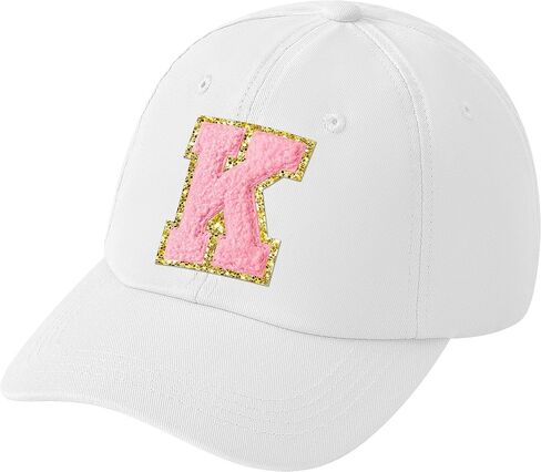 WATINC Women's Baseball Cap Adjustable Pink Chenille Letter Patch White Hat White Soft Cotton Twill Relaxed Fit Hat in Saudi Arabia