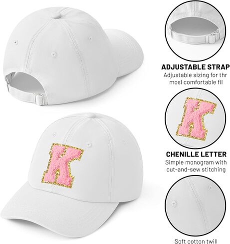 WATINC Women's Baseball Cap Adjustable Pink Chenille Letter Patch White Hat White Soft Cotton Twill Relaxed Fit Hat in Saudi Arabia