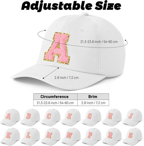 WATINC Women's Baseball Cap Adjustable Pink Chenille Letter Patch White Hat White Soft Cotton Twill Relaxed Fit Hat in Saudi Arabia