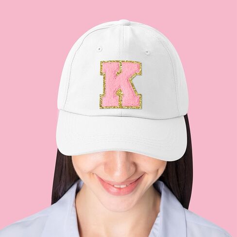 WATINC Women's Baseball Cap Adjustable Pink Chenille Letter Patch White Hat White Soft Cotton Twill Relaxed Fit Hat in Saudi Arabia