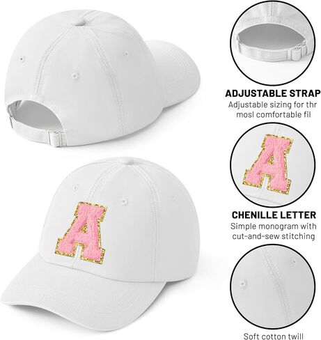 WATINC Women's Baseball Cap Adjustable Pink Chenille Letter Patch White Hat White Soft Cotton Twill Relaxed Fit Hat in Saudi Arabia