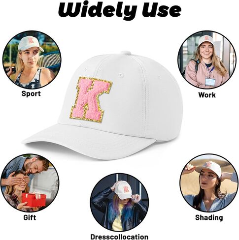WATINC Women's Baseball Cap Adjustable Pink Chenille Letter Patch White Hat White Soft Cotton Twill Relaxed Fit Hat in Saudi Arabia