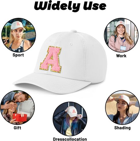 WATINC Women's Baseball Cap Adjustable Pink Chenille Letter Patch White Hat White Soft Cotton Twill Relaxed Fit Hat in Saudi Arabia