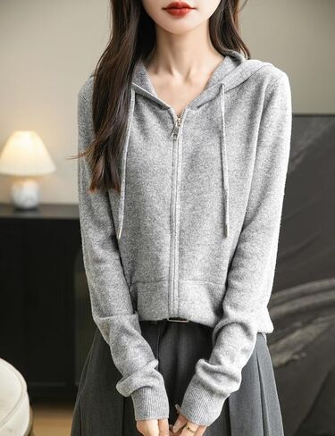 Women's 100% Merino Wool Zip Up Hoodies 2024 Fall Winter Warm Long Sleeve Knit Sweatshirt Cardigan with Pocket in Saudi Arabia