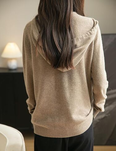 Women's 100% Merino Wool Zip Up Hoodies 2024 Fall Winter Warm Long Sleeve Knit Sweatshirt Cardigan with Pocket in Saudi Arabia