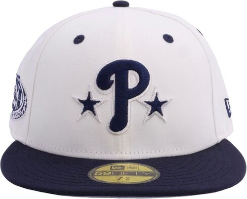 New Era MLB 59FIFTY Cooperstown Authentic Collection Chrome Fitted Hat (7 5/8, Philadelphia Phillies, White Black Cooperstown) in Saudi Arabia