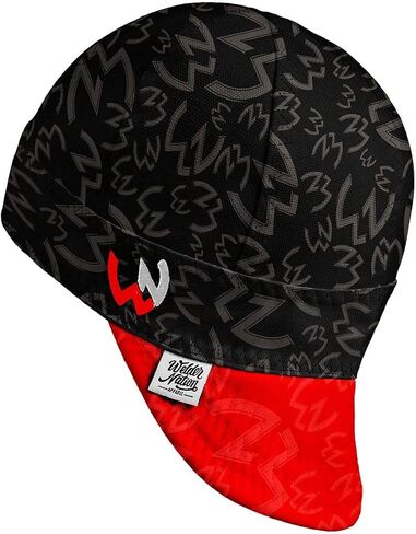 Welder Nation 8 Panel Soft, 8 oz Light Weight Cotton Welding Cap, Durable for Safety and Protection While Welding. Stick ARC. The Hostile Black Red, 7 1/4 in Kuwait