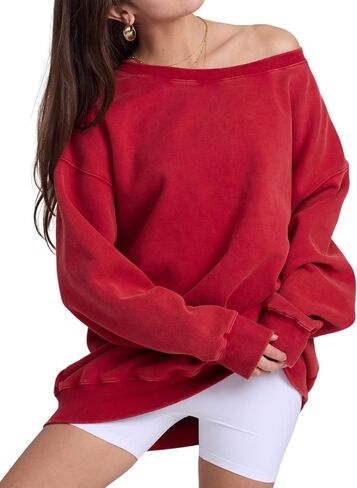 Hatant Womens Off the Shoulder Oversized Sweatshirts One Shoulder Sweatshirts for Women Fashion Hoodies Pullover Sweater Tops in Kuwait