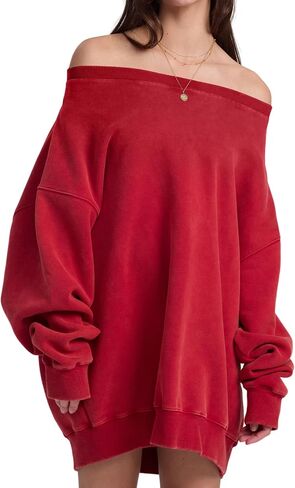 Hatant Womens Off the Shoulder Oversized Sweatshirts One Shoulder Sweatshirts for Women Fashion Hoodies Pullover Sweater Tops in Kuwait