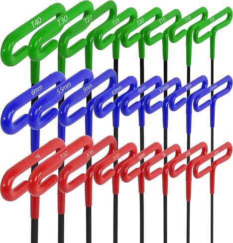 ABN LONG T HALLE THELLE ALLEN مجموعة متري ومعايير 24pc-SAE 3/32-1/4 بوصة ، قياس 2.5-6 مم ، TORX T9-T40 in Kuwait