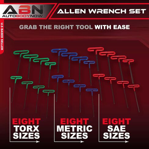 ABN LONG T HALLE THELLE ALLEN مجموعة متري ومعايير 24pc-SAE 3/32-1/4 بوصة ، قياس 2.5-6 مم ، TORX T9-T40 in Kuwait