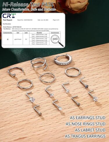 LOLIAS Hypoallergenic 14K Gold Filled Nose Rings Studs 20G 316L Surgical Steel Nose Ring Gold L Shaped Nose Studs Hoop Nose Rings Set for Women Men Simulated Diamond Nose Piercing Jewelry(14Pcs) in Kuwait