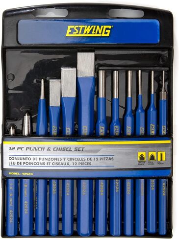 Estwing 12-Piece Cold Chisel, Pin, Center and Starter Punch Set, Hardened CrV Steel (42524) in Kuwait