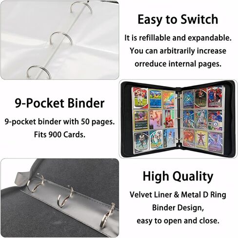 900 Pocket Card Binder, Trading Card Holder Album with 50 Removable Sleeves, Double Sided Pockets Card Holder for Pokemon & Standard Size Cards in Saudi Arabia