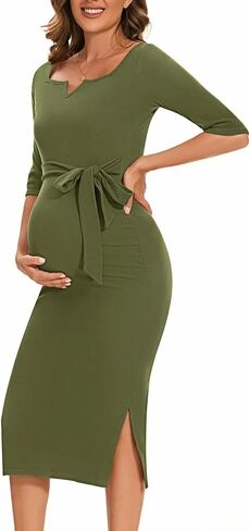 فستان خريفي للأمومة متوسط ​​الطول للنساء لحفلات الزفاف وحفلات استقبال المولود الجديد، فساتين حمل مناسبة للارتطام in Kuwait