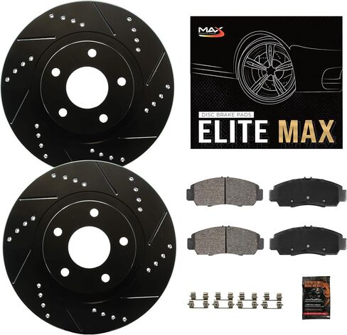 Max Advanced Brakes Elite XDS Front Cross-Drill & Slots Rotors with Elite Max Brake Pads KT052781 in Kuwait