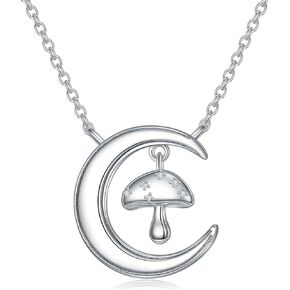 LWXIE Diamond Mushroom Necklace for Women 925 Sterling Silver Heart Pendant Necklace Diamond Jewelry Gifts for Women Girls
