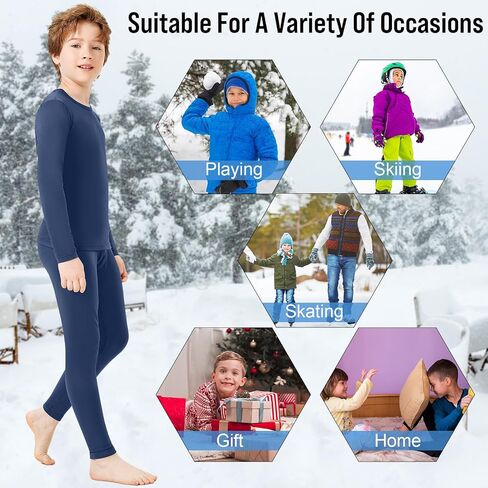 Silkfly 5 Set Boys Thermal Underwear Soft Fleece Lined Long Johns Kids Base Layer Top Bottom Warm Set for Winter Skiing in Saudi Arabia