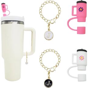 2pcs Straw Cover for Stanley Cup,Silicone Straw Covers Cap for Stanley Cup 40 oz,Straw Topper with 30 oz Tumbler,2pcs Initial Letter Charms Accessories for Stanley Tumblers and Water Bottles