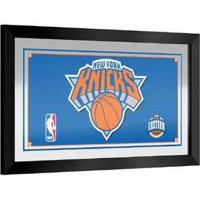 Trademark Global Wall Mirror - Ready-to-Hang New York Knicks Logo Black Framed Rectangle Mirror - for Pub, Game Room, Garage or Home Bar