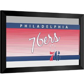 Trademark Global Wall Mirror - Ready-to-Hang Philadelphia 76ers Hardwood Classics Black Framed Rectangle Mirror - for Pub, Game Room, Garage or Home Bar
