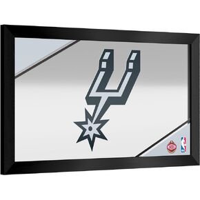 Trademark Global Wall Mirror - Ready-to-Hang San Antonio Spurs Logo Black Framed Rectangle Mirror - for Pub, Game Room, Garage or Home Bar