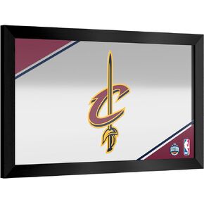 Trademark Global Wall Mirror - Ready-to-Hang Cleveland Cavaliers Logo Black Framed Rectangle Mirror - for Pub, Game Room, Garage or Home Bar
