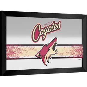 Trademark Global Wall Mirror - Ready-to-Hang Arizona Coyotes Logo Black Framed Rectangle Mirror - for Pub, Game Room, Garage or Home Bar