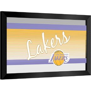 Trademark Global Wall Mirror - Ready-to-Hang Los Angeles Lakers Hardwood Classics Black Framed Rectangle Mirror - for Pub, Game Room, Garage or Home Bar