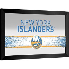 Trademark Global Wall Mirror - Ready-to-Hang New York Islanders Logo Black Framed Rectangle Mirror - for Pub, Game Room, Garage or Home Bar